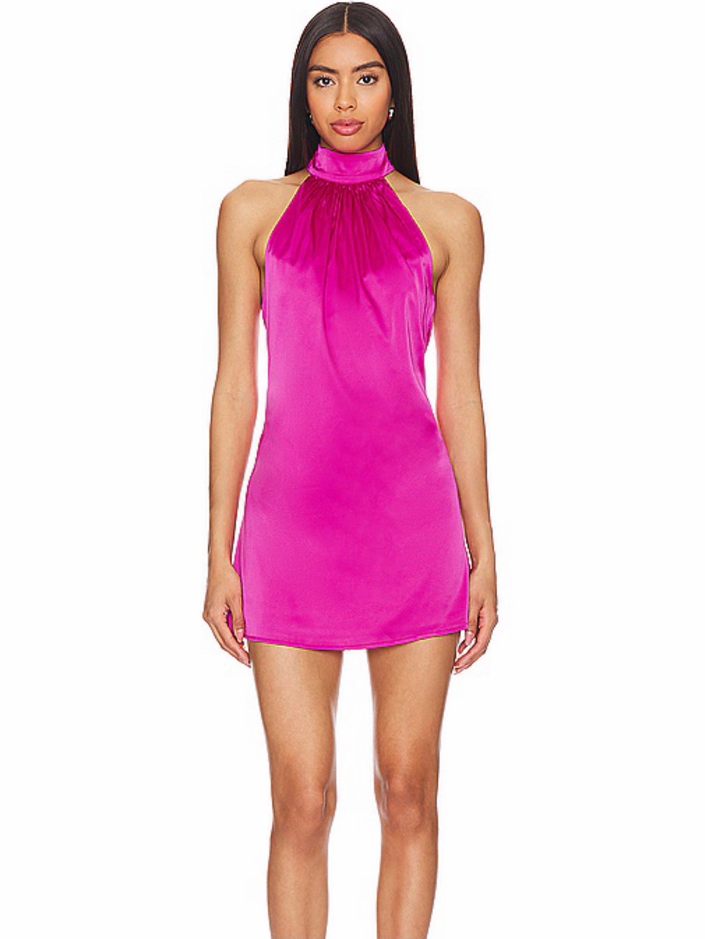 Alice + Olivia Fuchsia Pink Silk Chiffon High Neck Halter Mini Dress